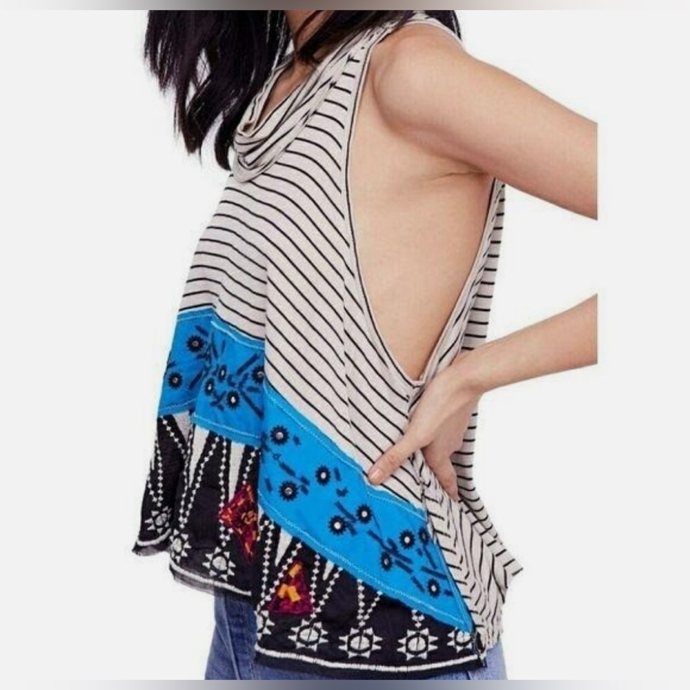 Free People Sleeveless Top with Blue and Black Accents